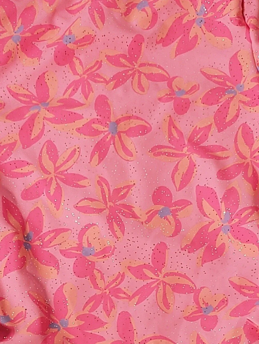 Nicole Miller Girls Swim Rash Guard Glitter Floral Print Pink Orange Rouched 6